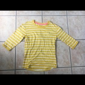 Mustard & White Striped Quarter Sleeve Tee